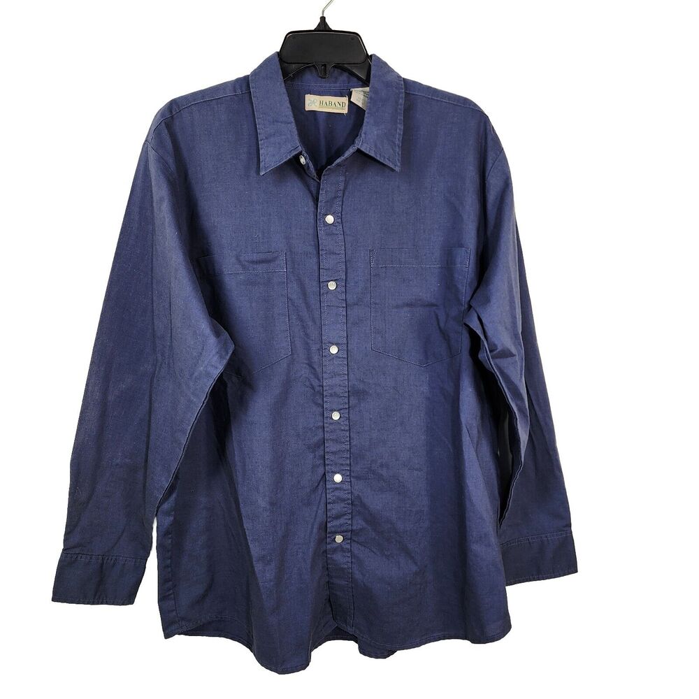 Haband Mens Shirt Size Large Blue Pearl Snaps Western Pocket Long Sleeve Cowboy